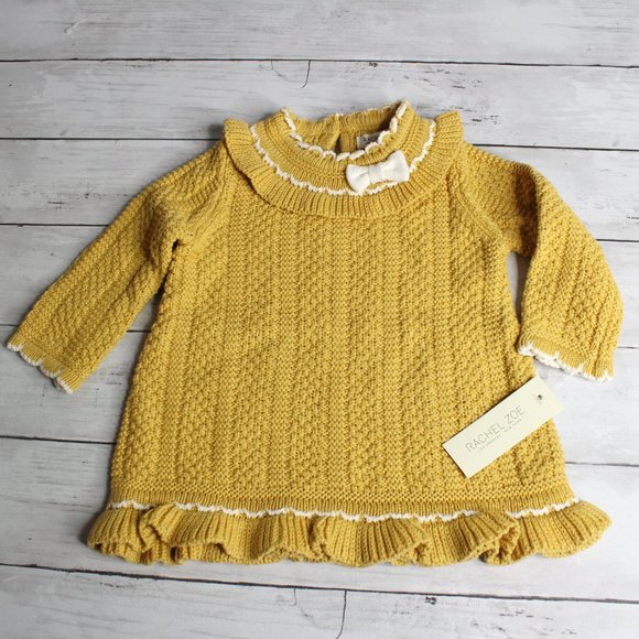 Rachel Zoe Baby Girl's Sweater Dress Bonnet Hat Tights Set Size 6-9 Mo - Picture 5 of 8